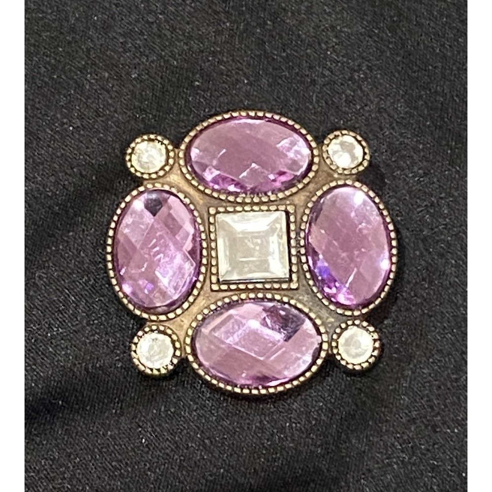 1930s Purple Statement Brooch Pin Faceted Rhinestone Brass Metal Art Deco